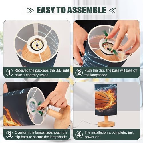 ALAZA Basketball Ball in Fire and Water Decor Bedside Table Lamp with USB Port for Bedroom Nightstand Office Desk LED Bulb Included
