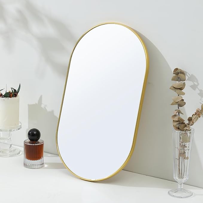 Gold Oval Mirror, Mirror with PVC Plastic Frame, 9.2x15.9 inch | Wall Mount Mirrors Decor