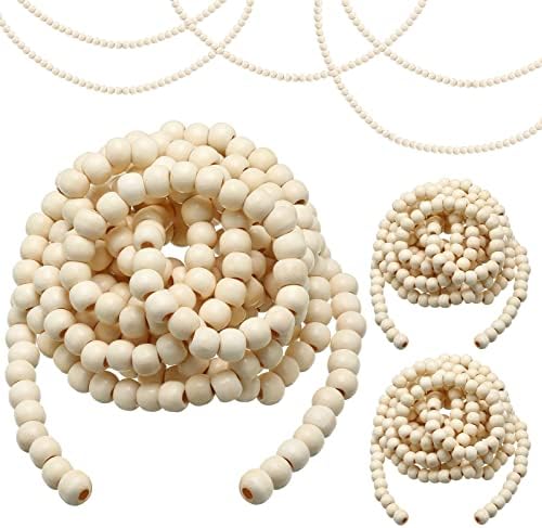 WILLBOND 3 Pcs 29.5 Ft Wooden Bead Garland Christmas Tree, Beige