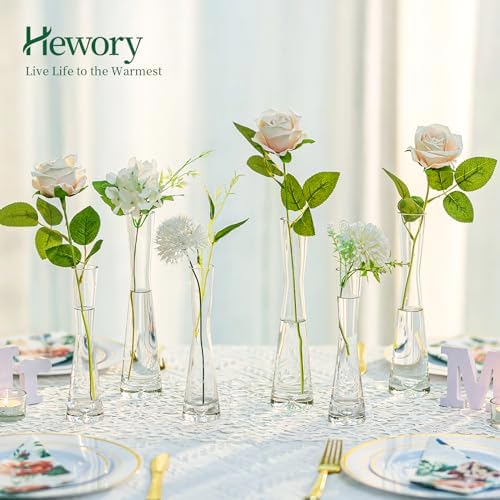 Hewory Glass Bud Vases for Centerpieces Set of 3, Handmade Modern Clear Small Skinny Decorative Single Flower Vase, Minimalist Slim Floral Vase for Home Wedding Party Events Table Decor, 7.87"