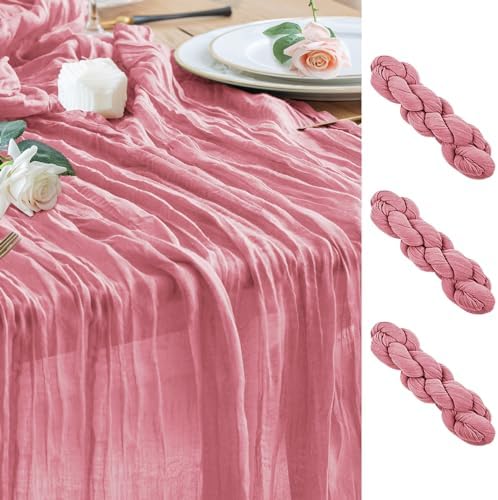 Wokceer Cheesecloth Table Runner Dusty Rose 10FT Boho Gauze, 3 Pack