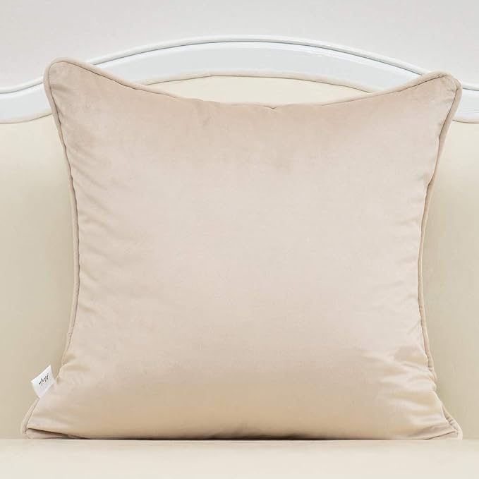 Alerfa 20 x 20 Inch Beige Square Maple Leaf Pillow Embroidery Cut Velvet Cushion Case Luxury Modern Lumbar Throw Pillow Cover Decorative Pillow for Couch Sofa Living Room Bedroom Car