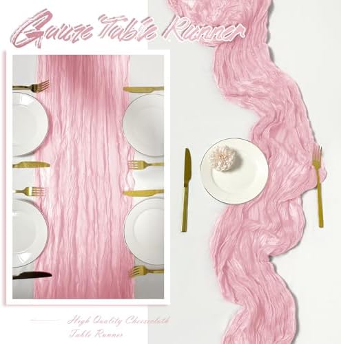 30 Pack Light Pink Cheesecloth Table Runner 17 x 108 inch Cheese Cloth Table Runners 9ft Pink Table Runner Rustic Romantic Sheer Gauze Runner for Wedding Party Baby Shower Table Decoration