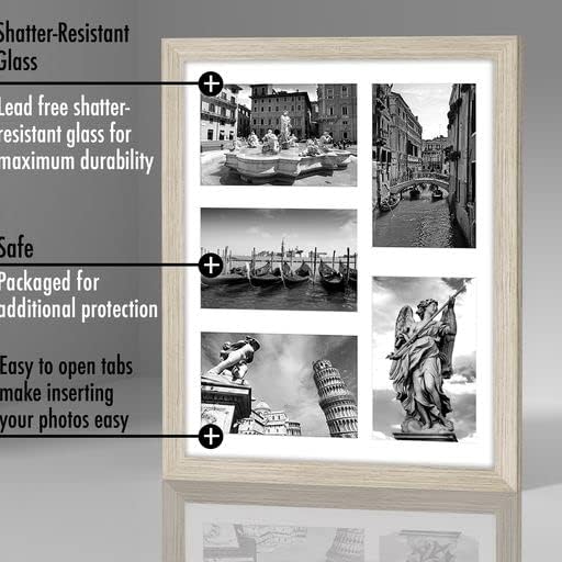 Americanflat 4x6 Collage Picture Frame with Shatter-Resistant Glass - Fits Five 4x6 Photos or Use as One 11x14 Picture Frame - Signature Collection - Collage Frames for Wall Display - Driftwood
