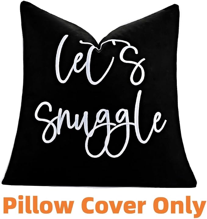 Sunkifover Let's Snuggle Decorative Throw Pillow Cover 18"x18" Black
