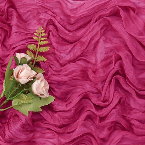 6 Pieces Hot Pink 10FT Cheesecloth Table Runner Boho Gauze Fabric Table Runner Rustic Sheer Runner for Wedding Birthday Baby Shower Party Boho Table Decoration（Hot Pink）