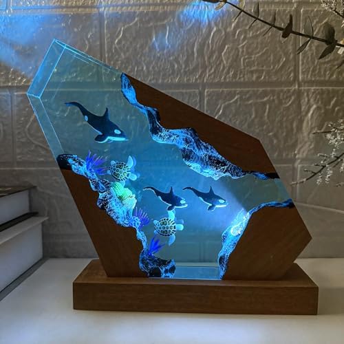 Handmade Orca Ocean Resin Lamp for Home Office Decor (M 8"x5")