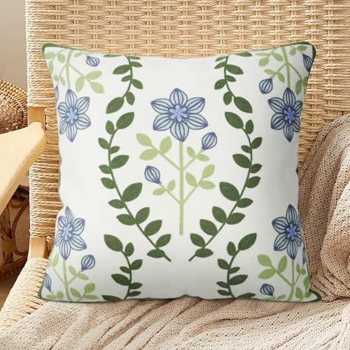 Merrycolor Decorative Pillow Cover, Embroidered Green Leaves Decorative Throw Pillow Covers Couch Square Pillowcases Cushion for Bedroom Sofa Farmhous（Pack of 1