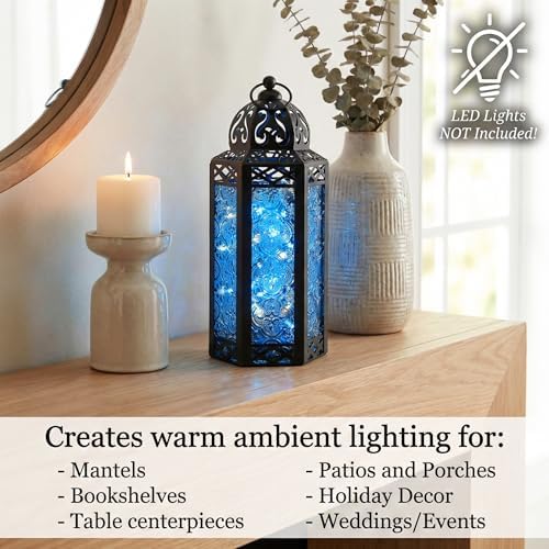 Vela Lanterns Decorative Indoor Moroccan Candle Holder, Blue, M, 3-Pack