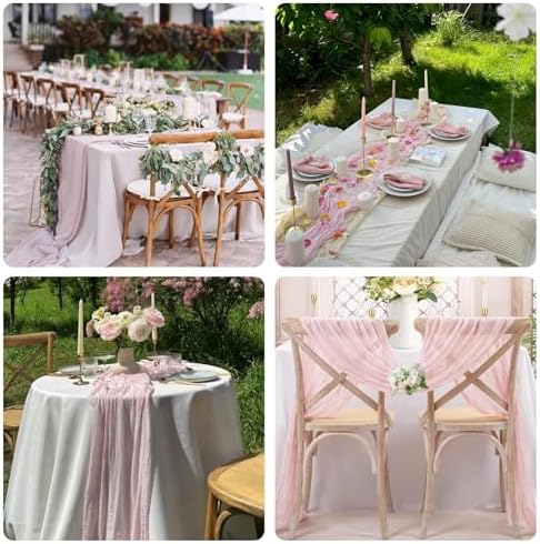 Sioloc 10 Pack Light Pink Cheesecloth Table Runner 120'' x 35'',Spring Easter Decor Soft Gauze Boho Wedding Table Decor for 10ft Table Birthday Party,Baby Shower, Bridal Shower, Home & Event Decor