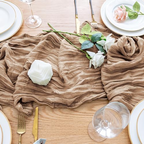 Wokceer Cheesecloth Table Runner Nude Brown 10FT Boho Gauze Table Runners