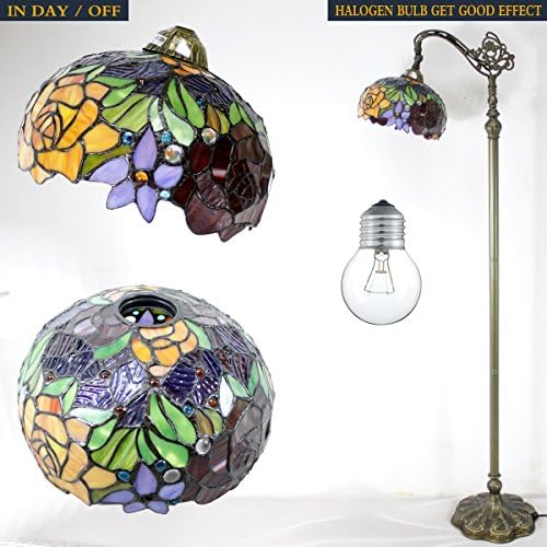 WERFACTORY Tiffany Floor Lamp Red Rose Flower Stained Glass Arched Lamp