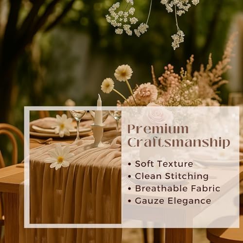 10FT Brown Cheesecloth Table Runner 120 Inch Rustic Boho Gauze Cheese Cloth Table Runner for Wedding Baby Shower Bridal Shower Birthday Party Home Decorations