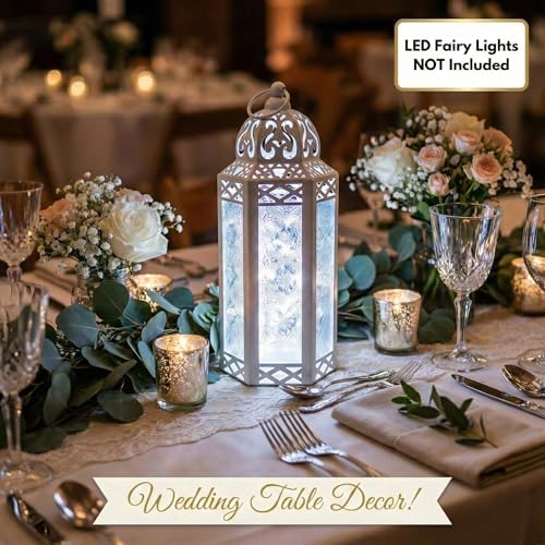 Vela Lanterns Decorative Indoor Moroccan Candle Holder, White, M, 2-Pack