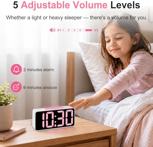 DreamSky Small Digital Alarm Clock with Night Light for Kids Bedroom