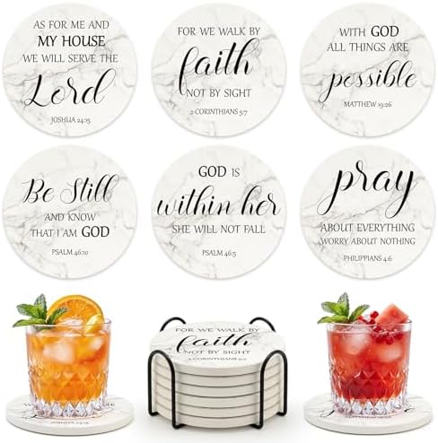Christian Gift Home Decor Ceramic Scripture Bible Verses Coasters Set of 6