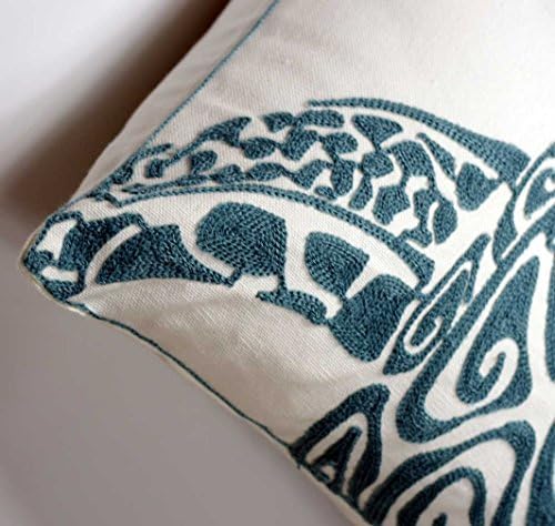 Embroidered Cute Nautical Animal Pillow Cover,Square 18 Inches Decorative Canvas Pillow Cover for Nautical Style Deco by (Seagreen-Sea Turtle)