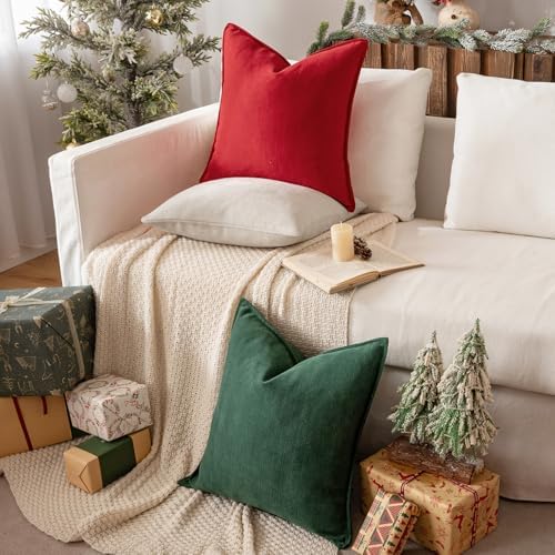 MIULEE Pack of 2 Red Decorative Chenille Pillow Covers 20x20 Inch