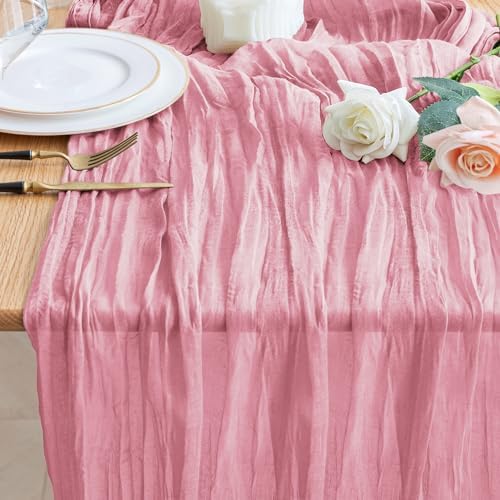 Wokceer Cheesecloth Table Runner 10FT Boho Gauze Runner for Party, Pink