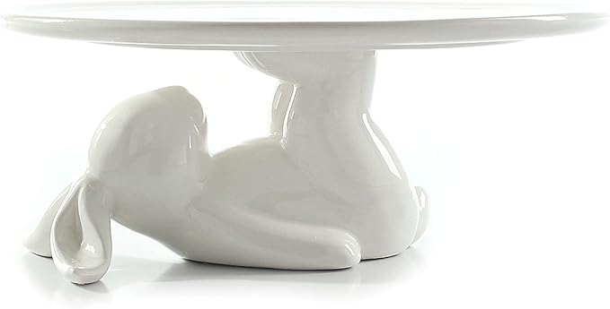 Pedestal Cake Stand, White Ceramic Bunny Plate for Easter,Fits 6-8 In Cakes | Cute Rabbit Dessert Stand Plate for Easter Eggs, Cupcakes, Cookies Fruit, Bunny Decor for Easter Parties and Festivals 8.3 In