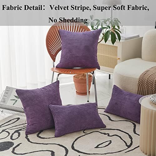 Home Brilliant Purple Decorative Pillows Solid Striped Corduroy Plush Velvet Pillow Covers for Couch Sofa Bed, 50cm, 20 x 20 Inch, Eggplant