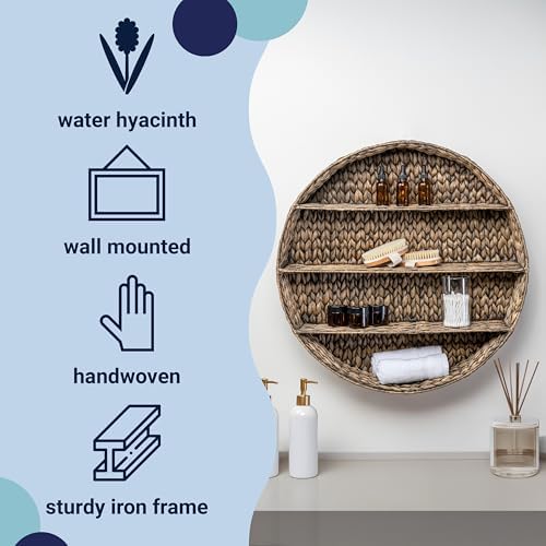 happimess Annulus 3-Shelf Circular Hyacinth Wall Rack 24.6", Brown