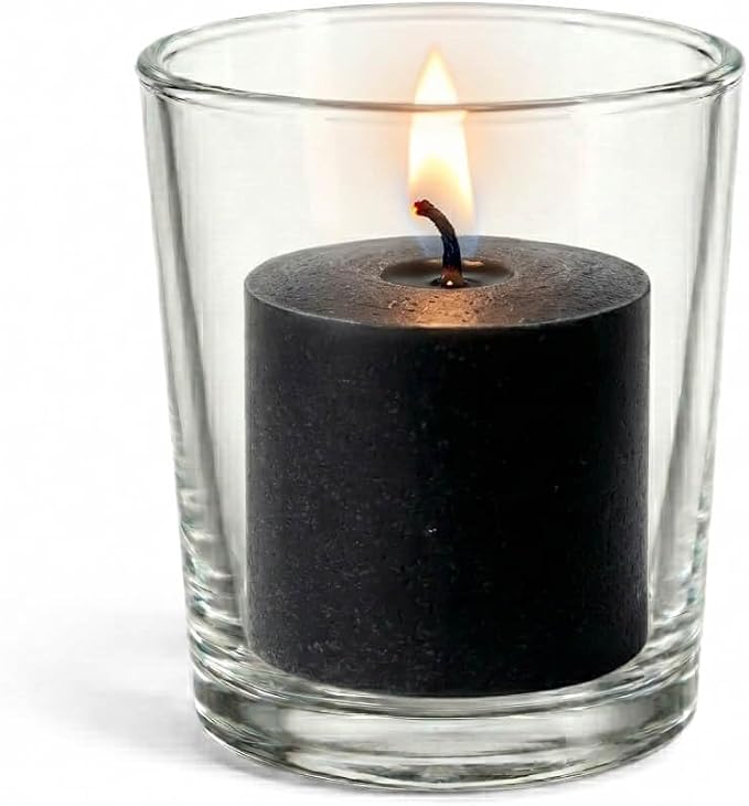 Set of 72 Richland Votive Candles Black Unscented and 72 Clear Glass Eastland Votive Holders