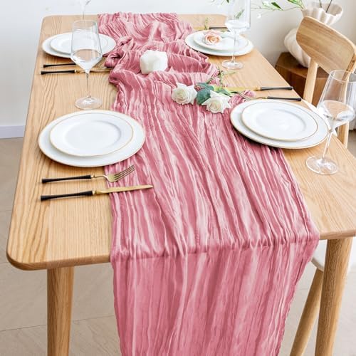 Wokceer Cheesecloth Table Runner Dusty Rose 10FT Boho Gauze, 3 Pack