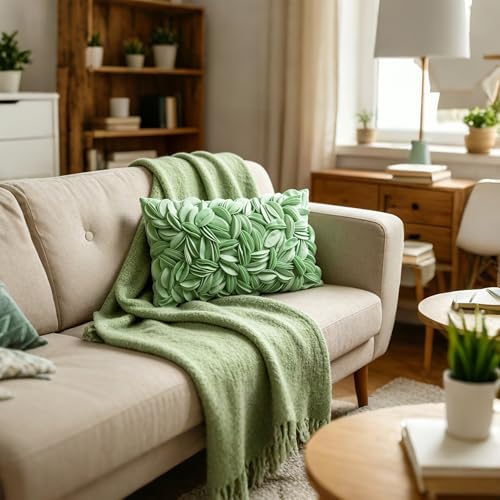 KINGROSE Luxury Solid 3D Flower Throw Pillow Cover, Mint Green, 12x20 Inch