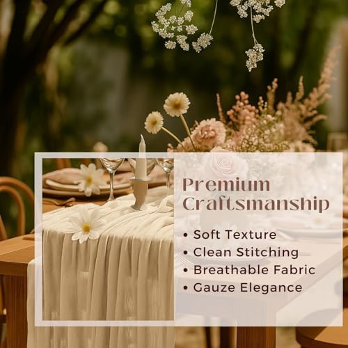 12 Pack Brown Cheesecloth Table Runner – 10FT x 12pcs Rustic Gauze Table Runners for Fall Wedding, Thanksgiving, Farmhouse Dinner, Boho Party Décor