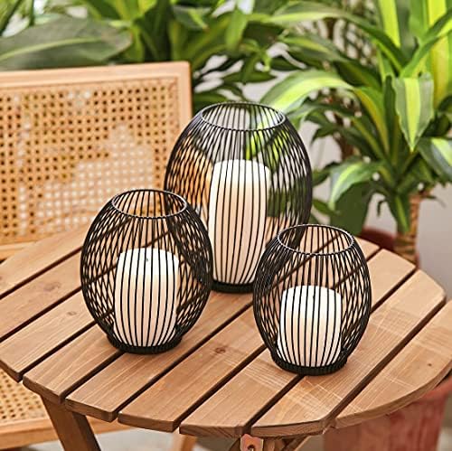 OLEEK Small Outdoor Candle Holders for Patio - Pillar Candle Holder - Black Wire Candle Holder for Table Centerpiece - Iron Lantern Decorative Candles - Farmhouse Decor Fireplace Metal Candle Holders