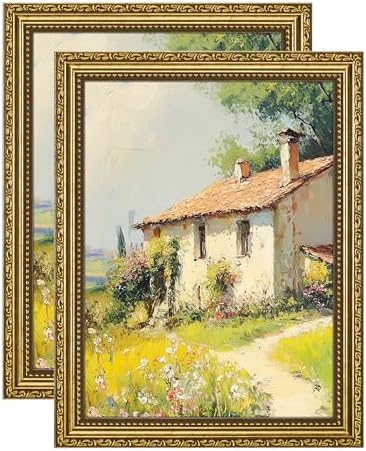 eletecpro 9x12 Vintage Picture Frame, Glass Cover, Gold, 2-Pack