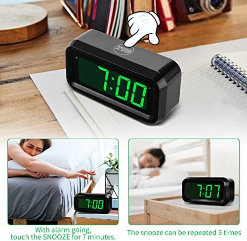KWANWA 1.2 Inch Small Digital Alarm Clock, Green LED Display with Adjustable Brightness & Night Mode, Battery Operated Portable Desk Clock, for Bedroom, Travel, Kids, Wall Mount (Snooze, 12/24H)
