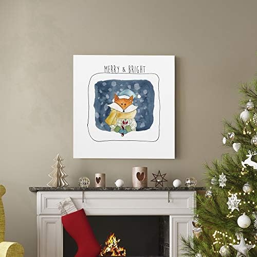 Renditions Gallery Abstract Animal Wall Art for Home Decor Christmas Fox holding Candy Cane in a Snow Canvas Hanging Artwork for Dining Living Room Kitchen Decorations - 40"X40" LT05