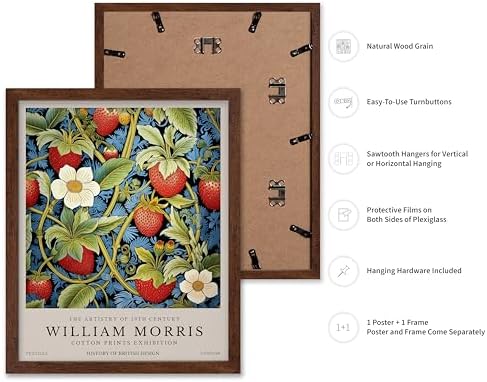 Poster Master William Morris Poster - Owl Print - Bird Art - Botanical Art - Flower Design - Exhibition Artwork - Animal Illustration - Floral Illustration - Aesthetic Design - Office or Bedroom Decor - 16x20 Brown Framed