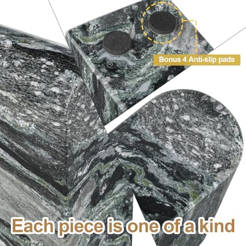 Koville South African Natural Marble Bookends for Shelves, Non-Slip Book Ends, 13LBS Ultra Heavy Duty Marble Book Holder Organizer, Apartment Decor for Movies/CD/Video Games(Olive Green)