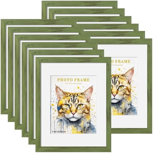 Picrit 11x14 Picture Frame Set of 12, Gallery Wall Frames, Green Wood