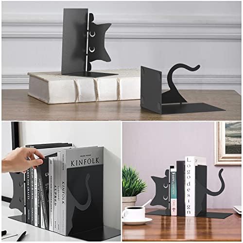 Book Ends Decorative,ENCIMART Book Ends,Metal Bookends,Book Holders for Shelves,Office Decorative Bookends,1.5mm Thickened Book Ends,Bedroom Library Office School Book Desktop Organizer Gift（Cat）