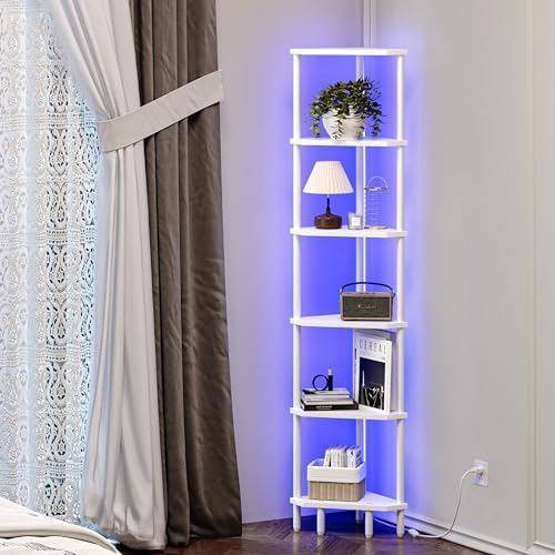 6 Tier Corner Shelf with LED Light, 66.5'' Tall Standing Shelf