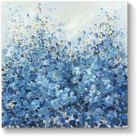 TAR TAR STUDIO Abstract Blue Flower Canvas Wall Art, 12" Lx12 W | Unframed Print, Modern Botanical Painting, Decor for Bedroom Living Room Office, Minimalist Floral Artwork