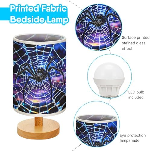 Spider Table Lamp LED 3-Color Pressed Bedside, Spider Shade Lamp with Wood Base for Bedroom Living Room Desk Office TL01