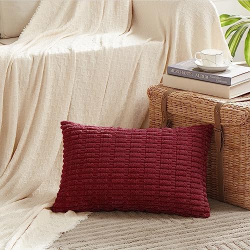 Fancy Homi 4 Packs Decorative Throw Pillow Covers for Living Room Couch Bed, Modern Farmhouse Boho Home Décor Accent Cushion Case, 20" x 12", Burgundy