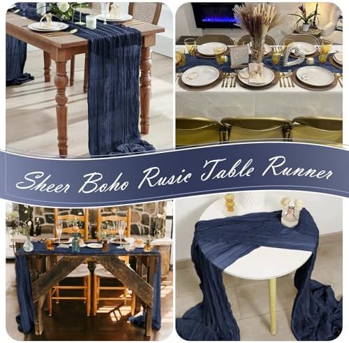 15 Pack Navy Blue Cheesecloth Table Runner 17 x 108 inch Cheese Cloth Table Runners 9ft Blue Table Runner Rustic Romantic Sheer Gauze Runner for Wedding Party Baby Shower Table Decoration
