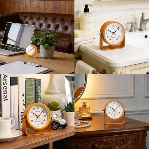 Lamisola 3.5 Inch Bathroom Clock, Small Alarm Clock for Bedroom, Orange