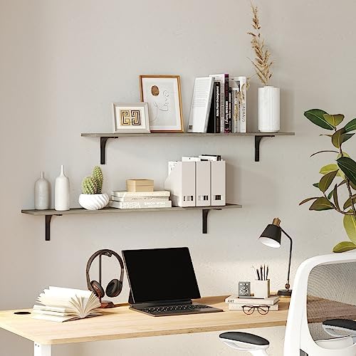 DINZI LVJ Long Wall Shelves, 47.3Inch Wooden Wall Mounted Shelves, Set of 2