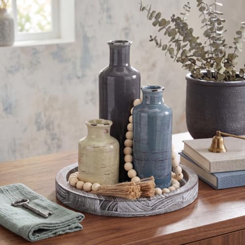 5 Pcs Coffee Table Decor Set, Rustic Color, Whitewashed Gray Tray
