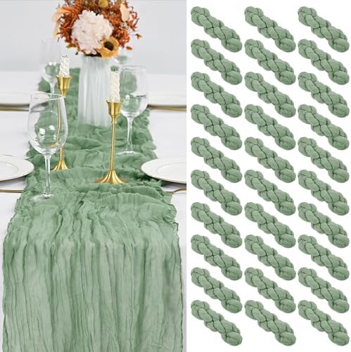 30 Pack Sage Green Table Runner 10Ft Cheesecloth Table Runner Boho Gauze Table Runners Romantic Long Cheese Cloth Sheer Fabric Table Runners for Wedding Party Bridal Shower