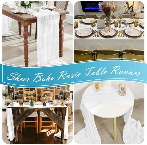 15 Pack White Cheesecloth Table Runner 17 x 108 inch Cheese Cloth Table Runners 9ft White Table Runner Rustic Romantic Sheer Gauze Runner for Wedding Party Baby Shower Table Decoration