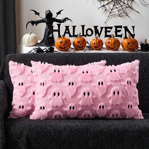 DFXSZ Halloween Pillow Covers 12x20 inch 2Pcs Pink Ghost Halloween Decor