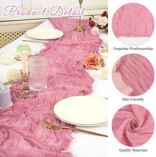 20 Pack Cheesecloth Table Runner 17 x 108 Inch, Dusty Rose